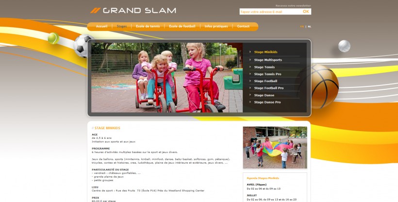 Page prÃ©sentant le stage Minikids du site web de Grand Slam