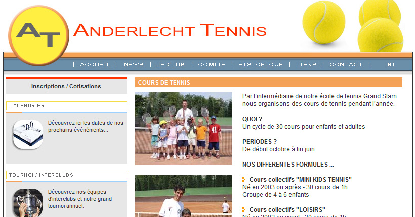 Page cours de tennis