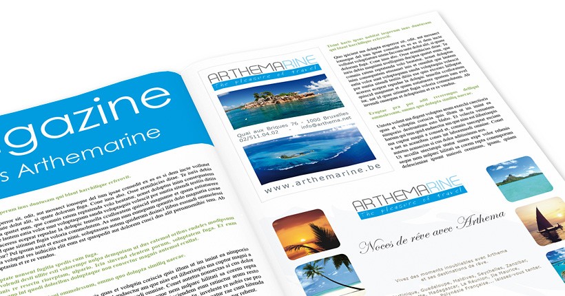 Arthemarine - Annonces magazine : 1/4 de page et 1/2 page