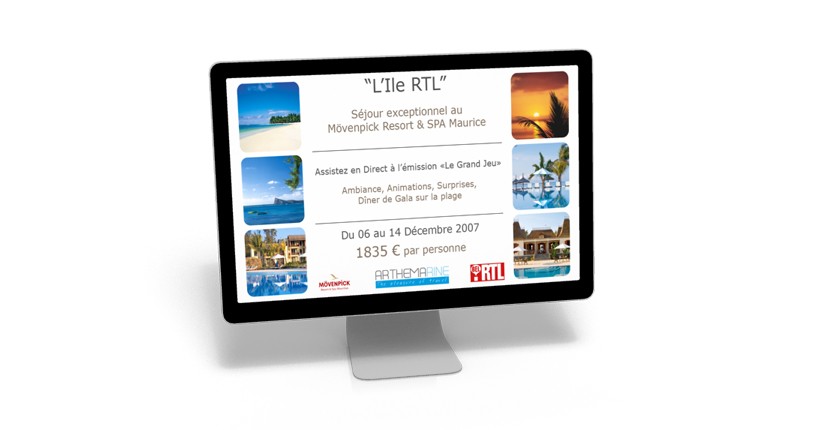 Etude et crÃ©ation d'une publicitÃ© pour Ã©cran LCD diffusÃ©e en agence de voyage. RÃ©alisation de la version 2008 en franÃ§ais de 