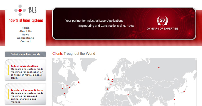Carte du monde interactive en FLash. Les points rouges reprÃ©sentent les machines de BLS dans le monde.