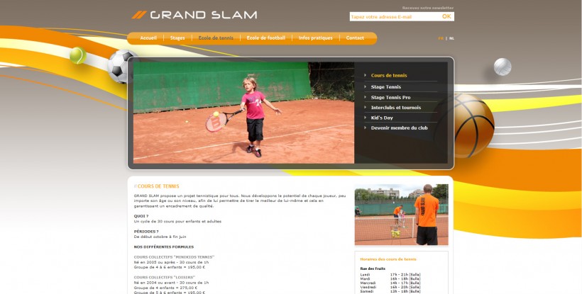 Page prÃ©sentant les cours de tennis organisÃ© par Grand Slam